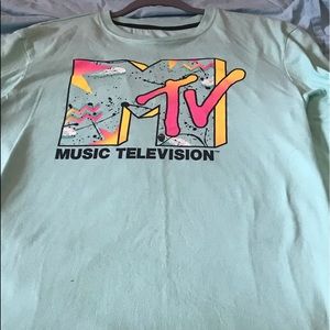 MTV bright turquoise long sleeve tee